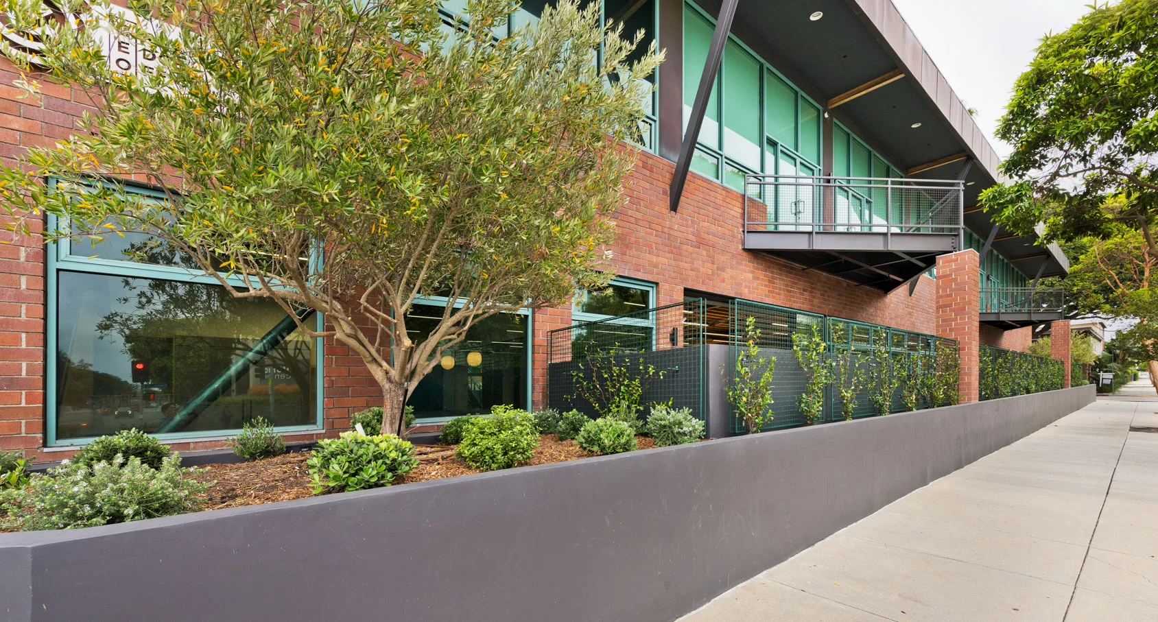 Brick and glazing along 1447 Cloverfield Boulevard